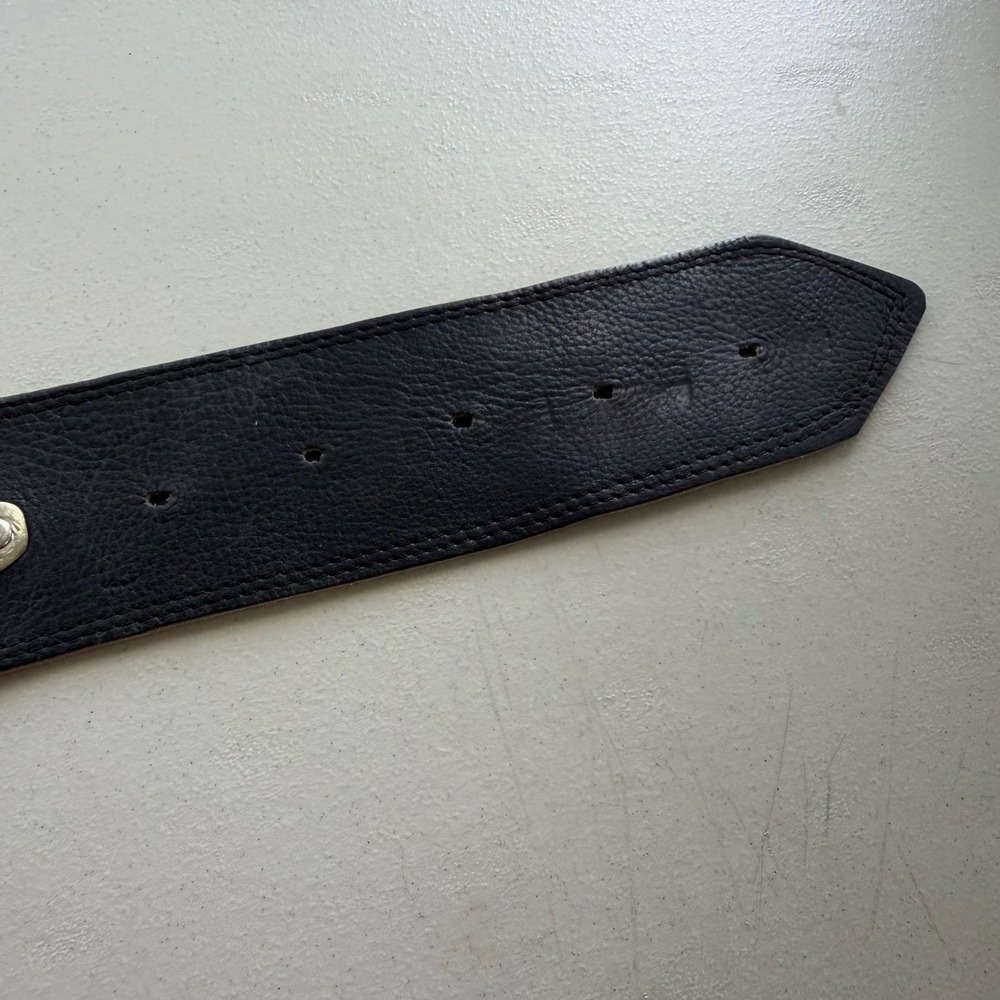 Vintage 1980s Black Genuine Leather Moroccan Concho Waist Belt Wide Silver Tone - Picture 14 of 15